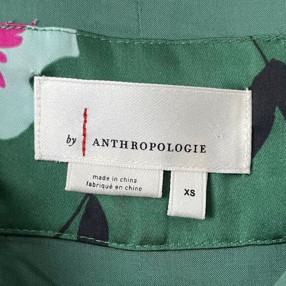 Anthropologie Dress Womens XS Green Pink Mini Satin Floral Pleated Tank Boho‎ - Picture 11 of 13